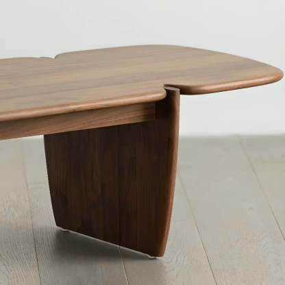 Modern Free-Form Brown Wood Low-Profile Coffee Table