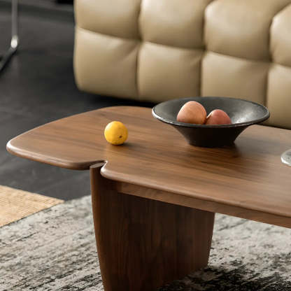 Modern Free-Form Brown Wood Low-Profile Coffee Table