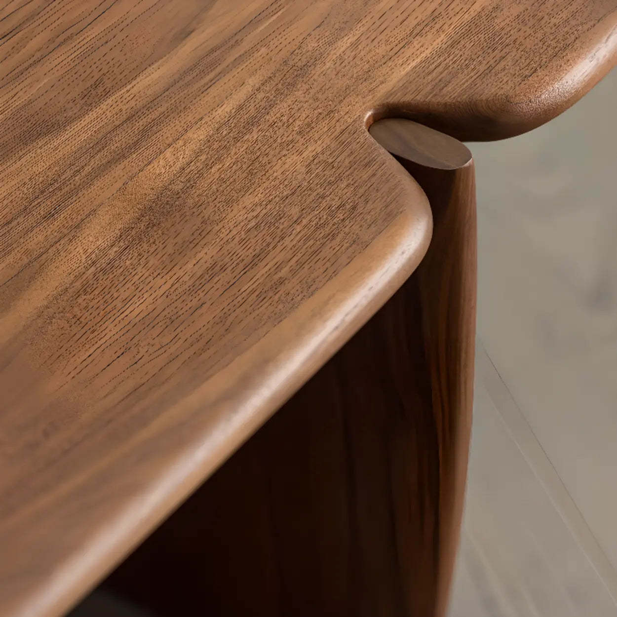 Modern Free-Form Brown Wood Low-Profile Coffee Table