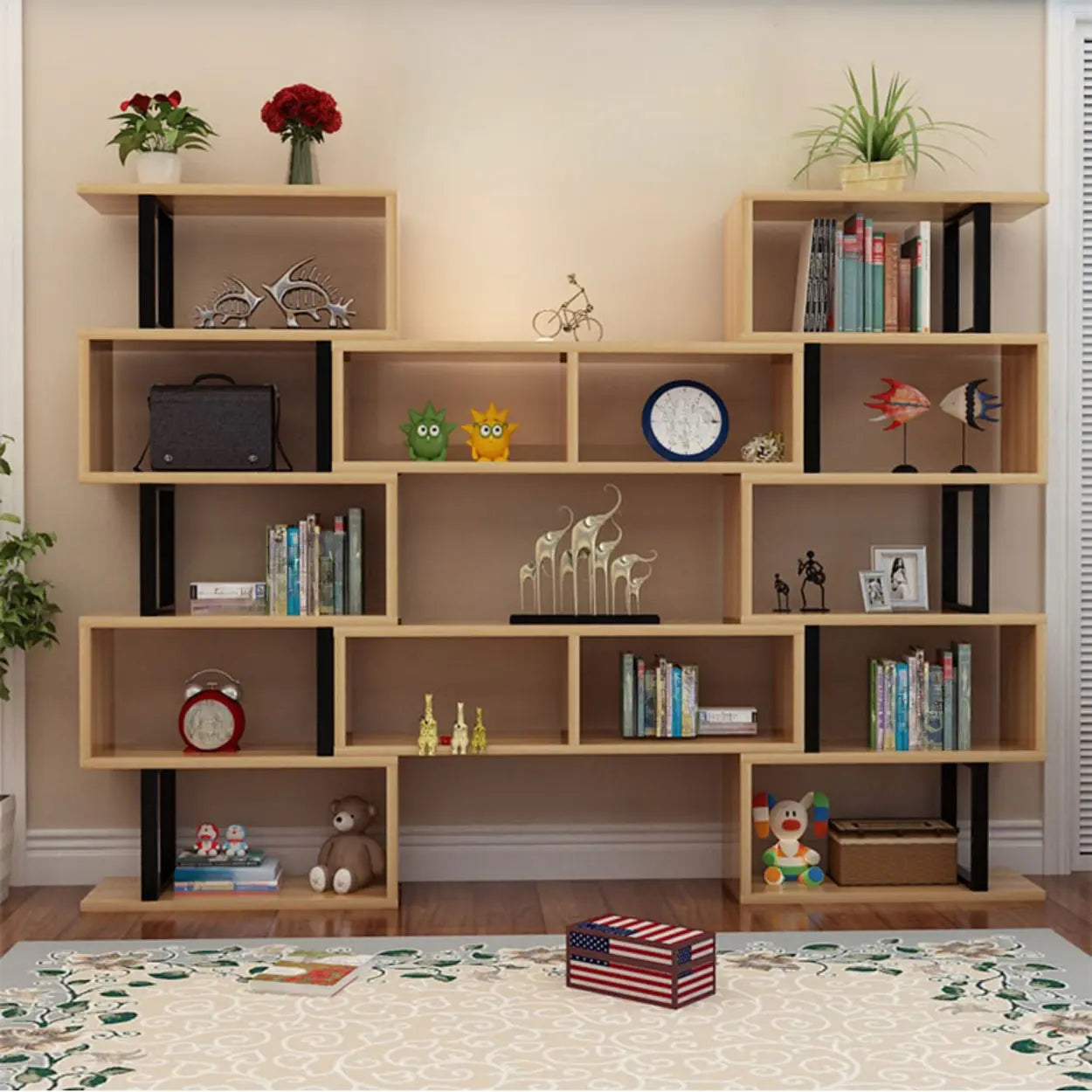 Modern Geometric Wood Grain Vertical Bookcase
