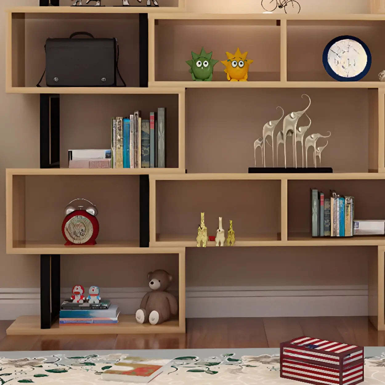 Modern Geometric Wood Grain Vertical Bookcase