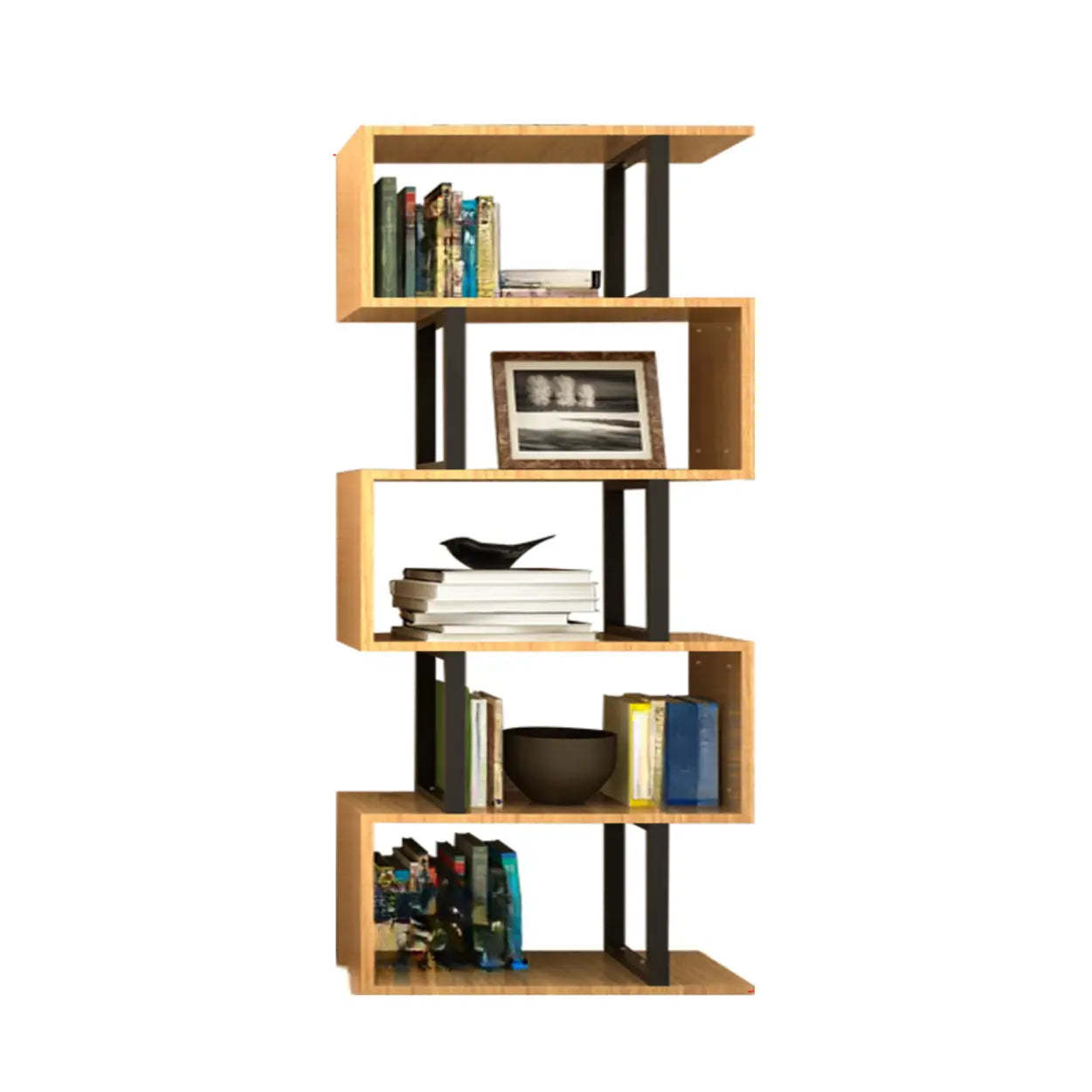 Modern Geometric Wood Grain Vertical Bookcase
