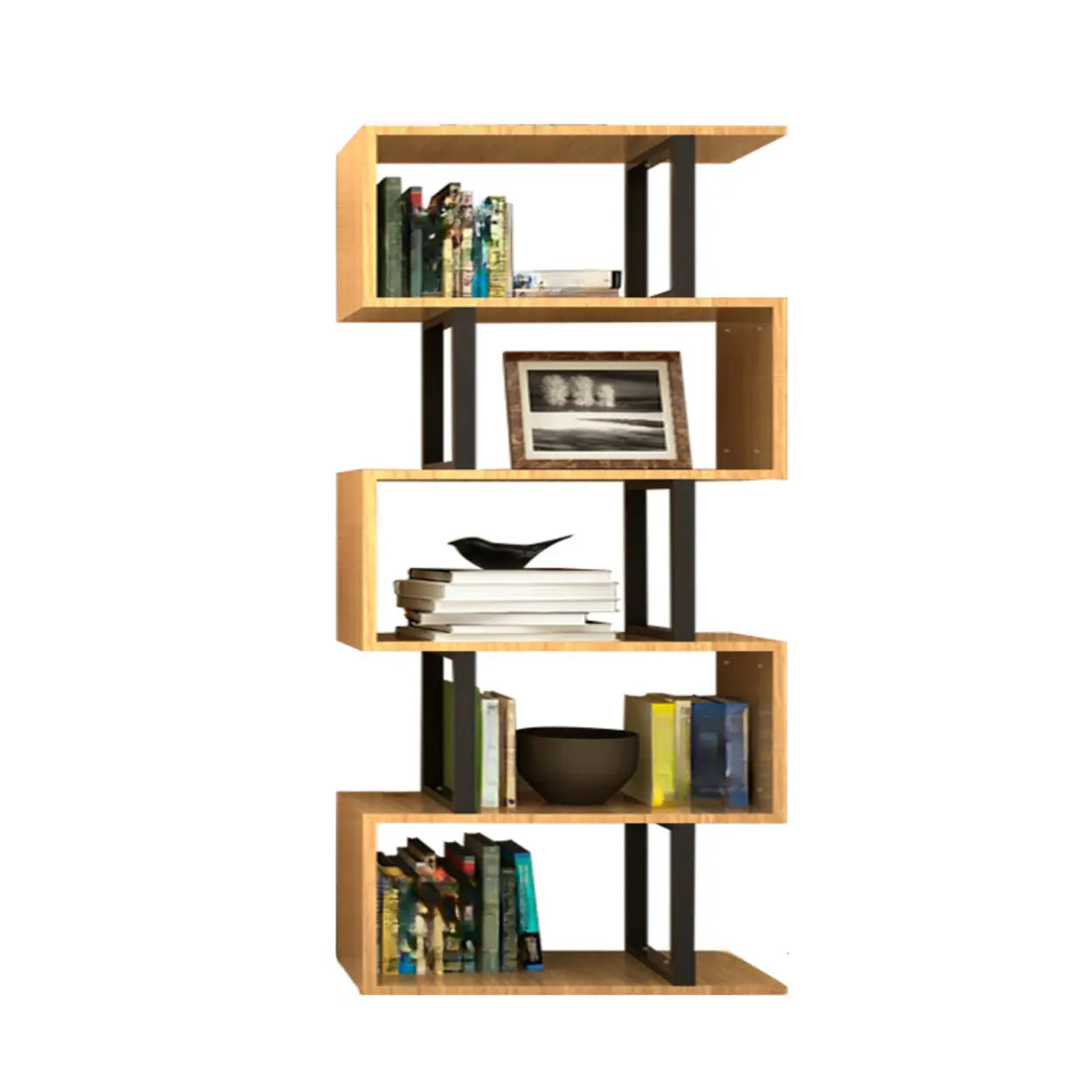 Modern Geometric Wood Grain Vertical Bookcase