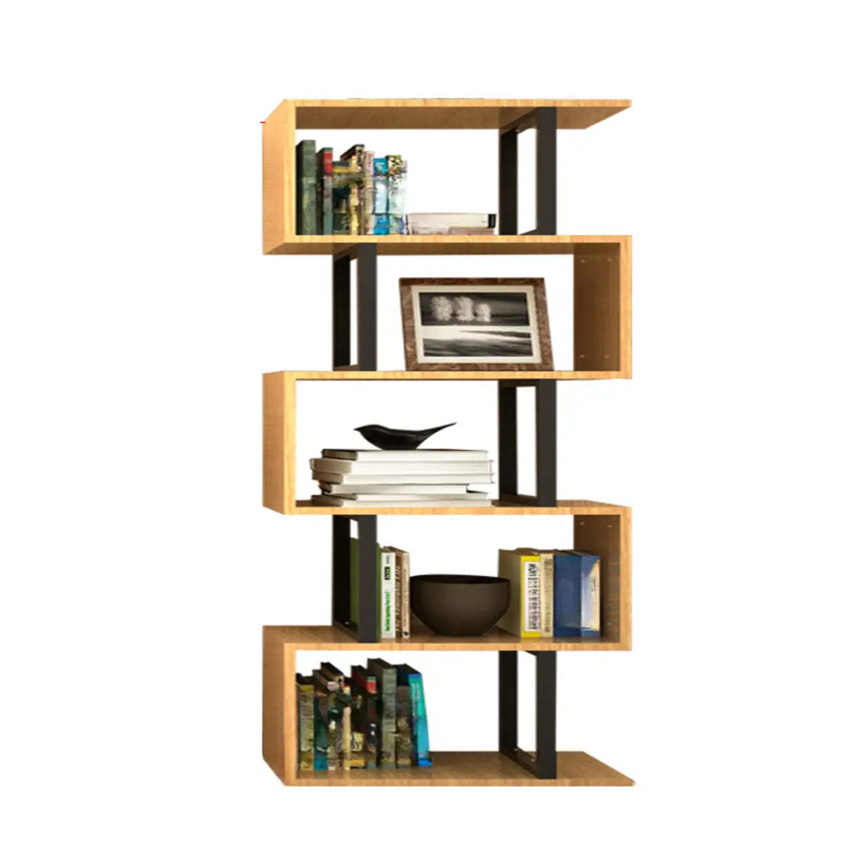Modern Geometric Wood Grain Vertical Bookcase