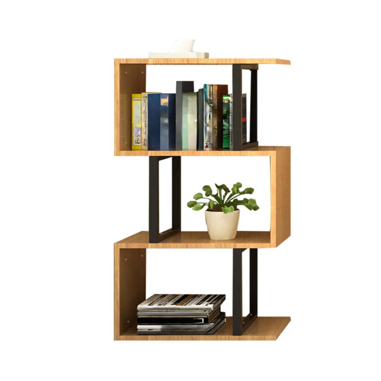 Modern Geometric Wood Grain Vertical Bookcase