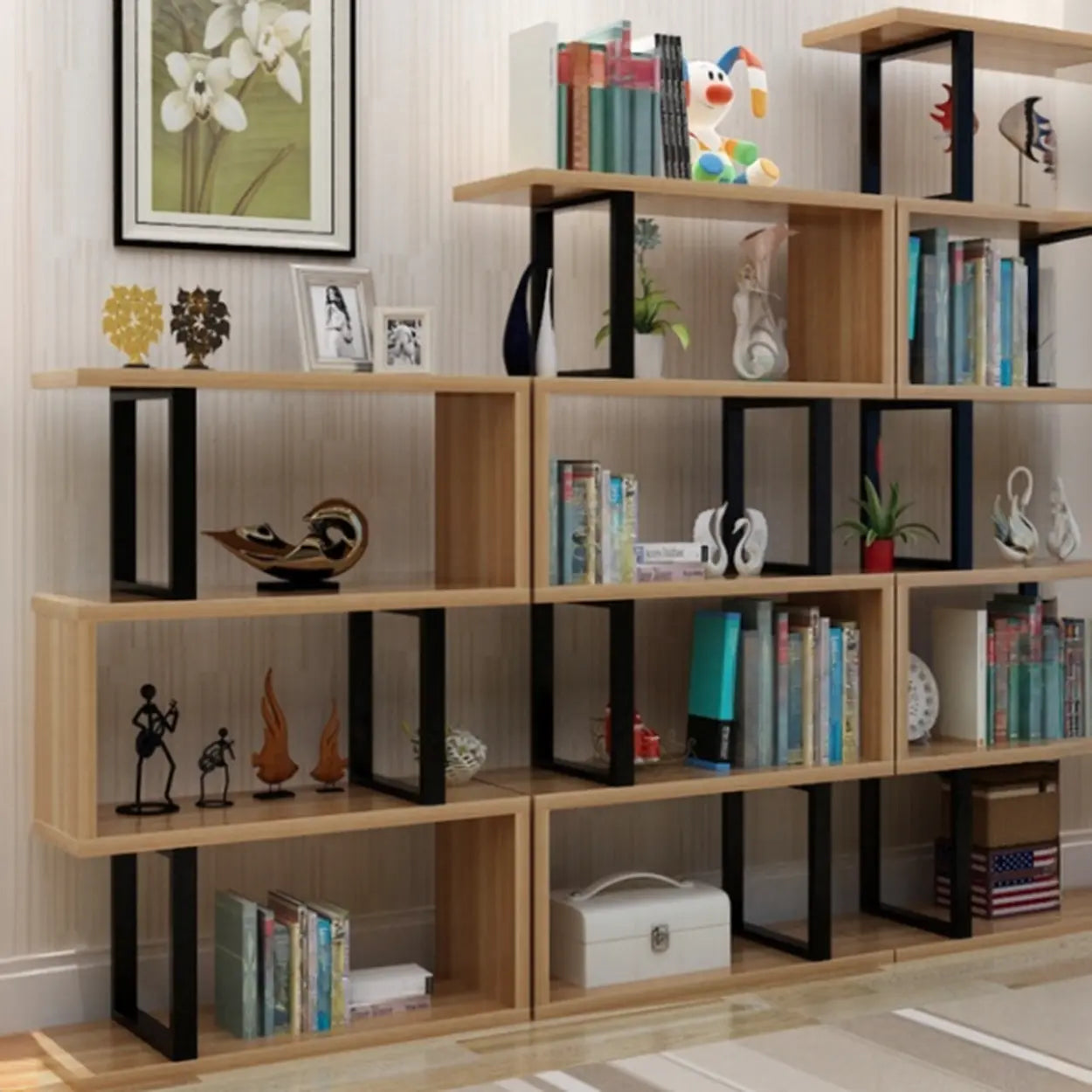 Modern Geometric Wood Grain Vertical Bookcase