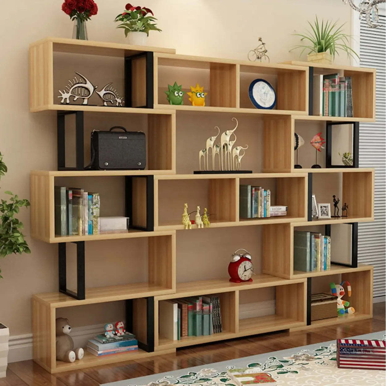 Modern Geometric Wood Grain Vertical Bookcase