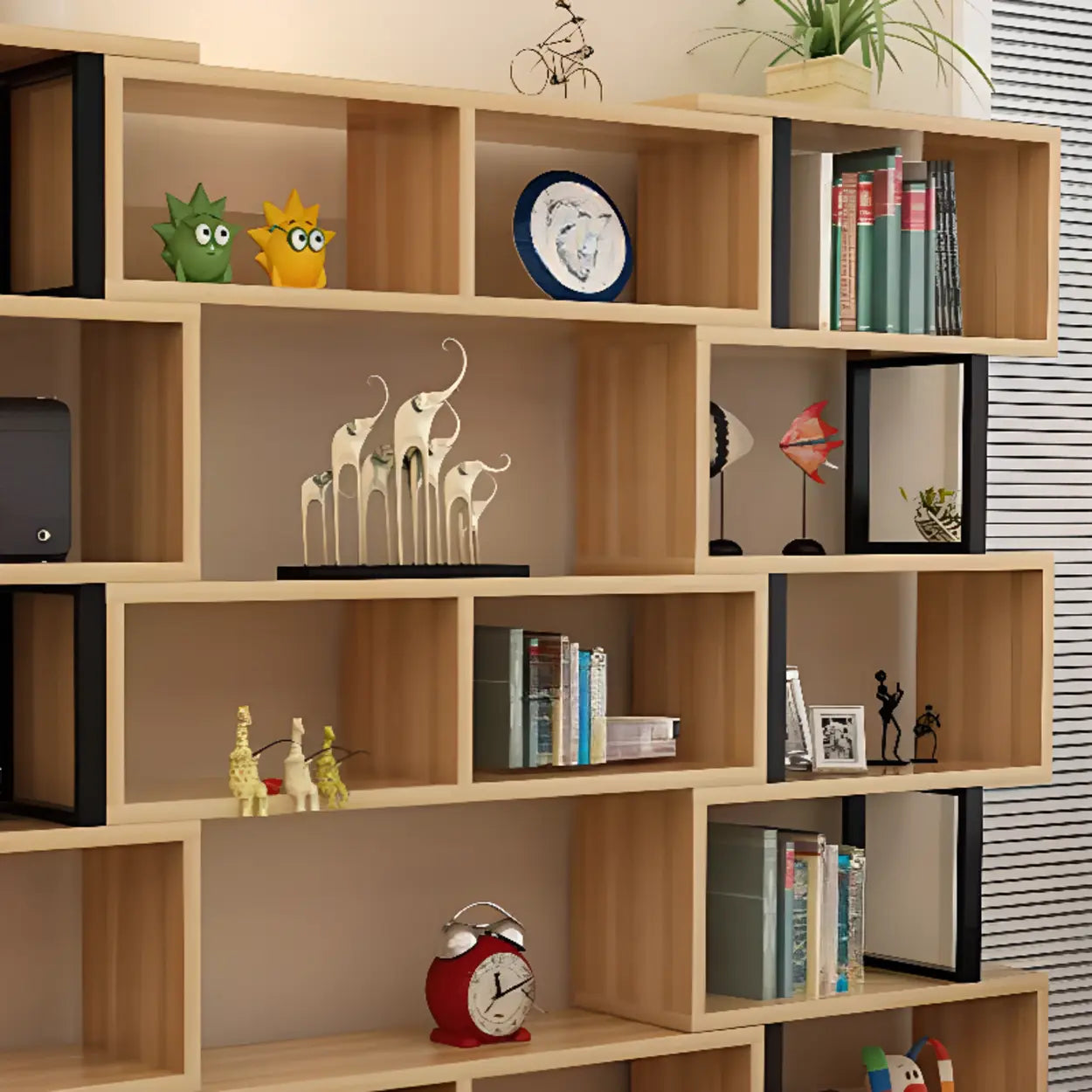 Modern Geometric Wood Grain Vertical Bookcase