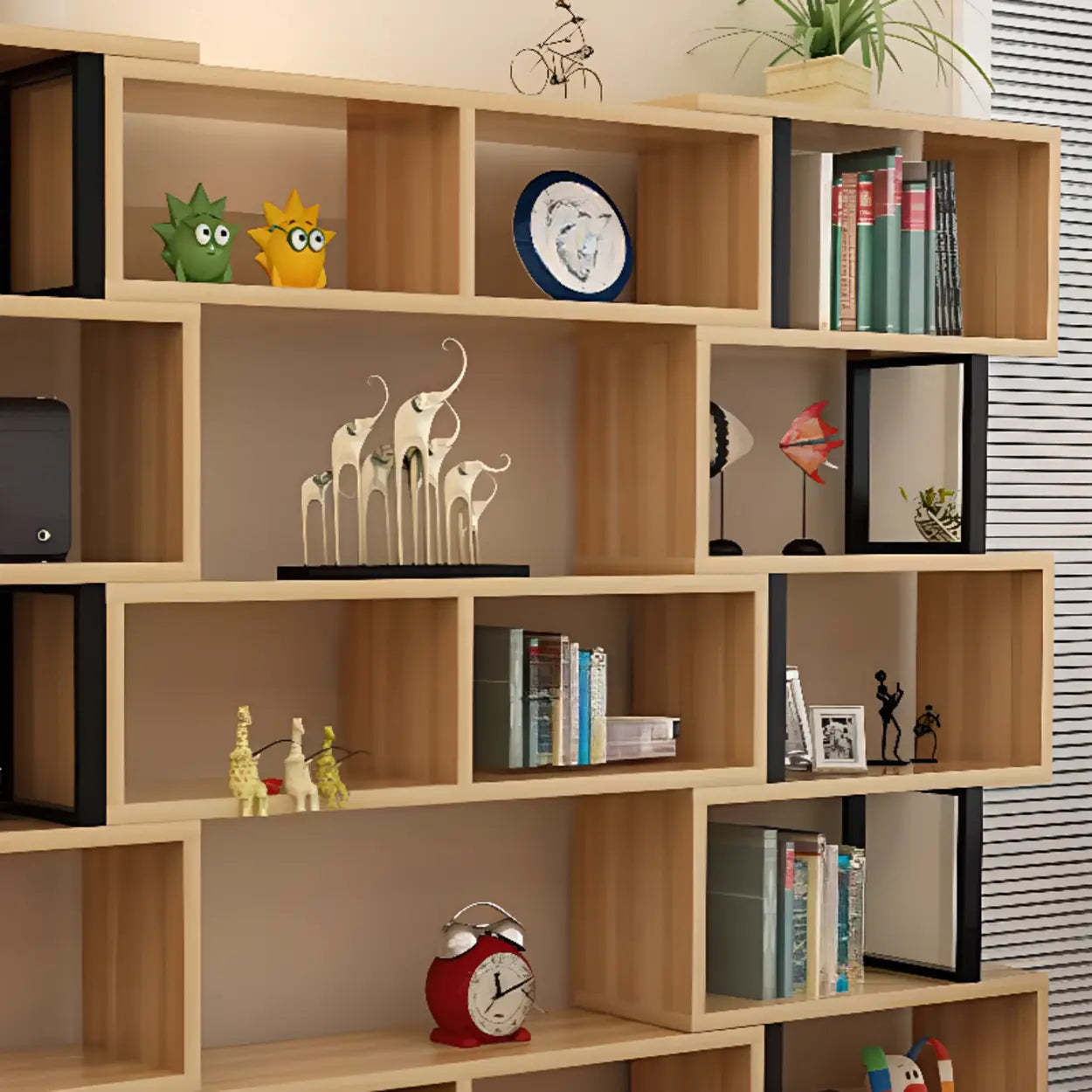 Modern Geometric Wood Grain Vertical Bookcase