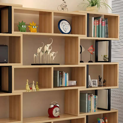 Modern Geometric Wood Grain Vertical Bookcase