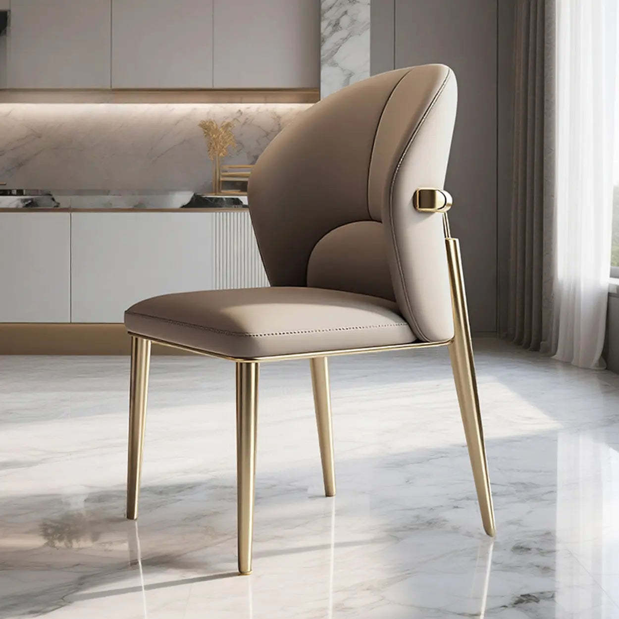 Modern Glam Faux Leather Armless Dining Chair — off-white / Gold