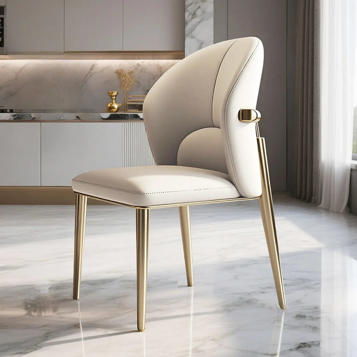 Modern Glam Faux Leather Armless Dining Chair — Brown / Black