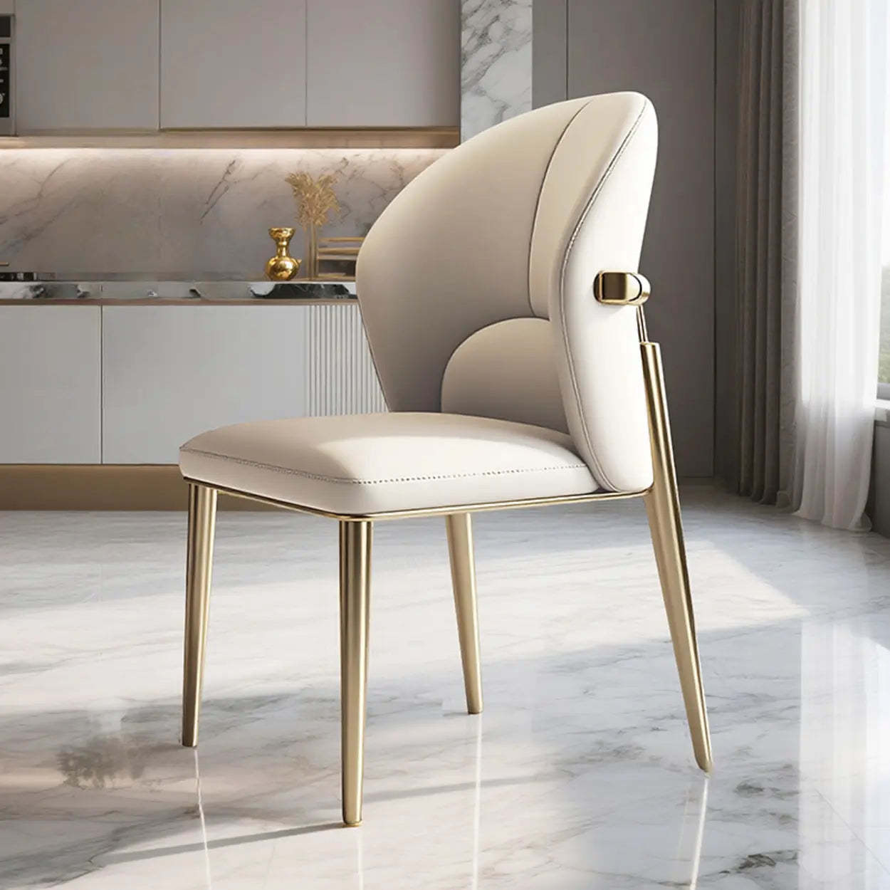 Modern Glam Faux Leather Armless Dining Chair — Brown / Black