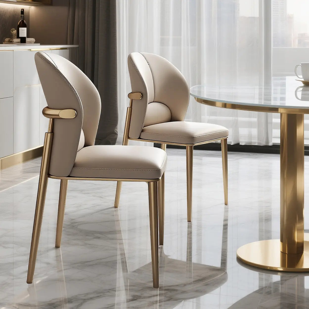 Modern Glam Faux Leather Armless Dining Chair — Brown / Gold