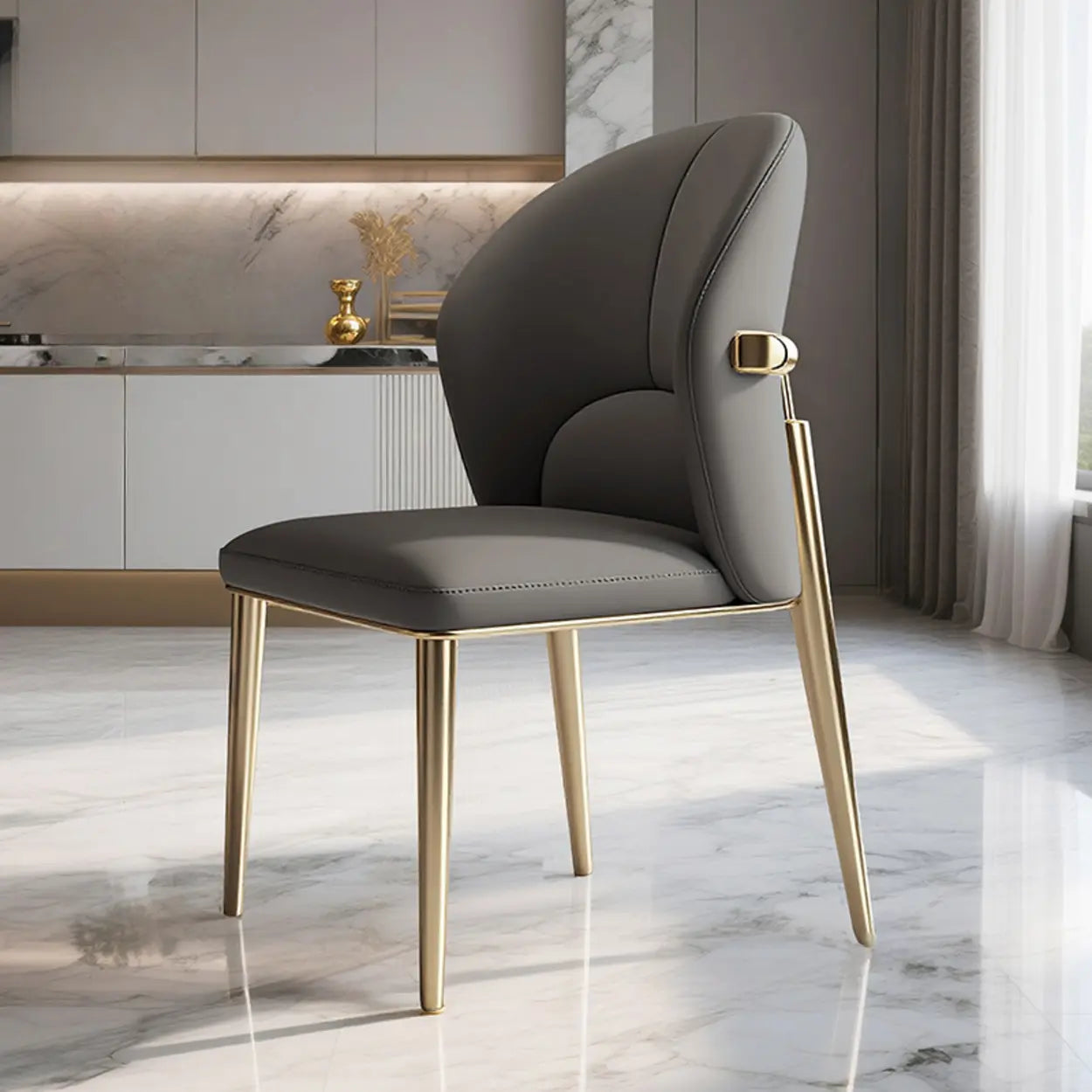 Modern Glam Faux Leather Armless Dining Chair — Green / Black