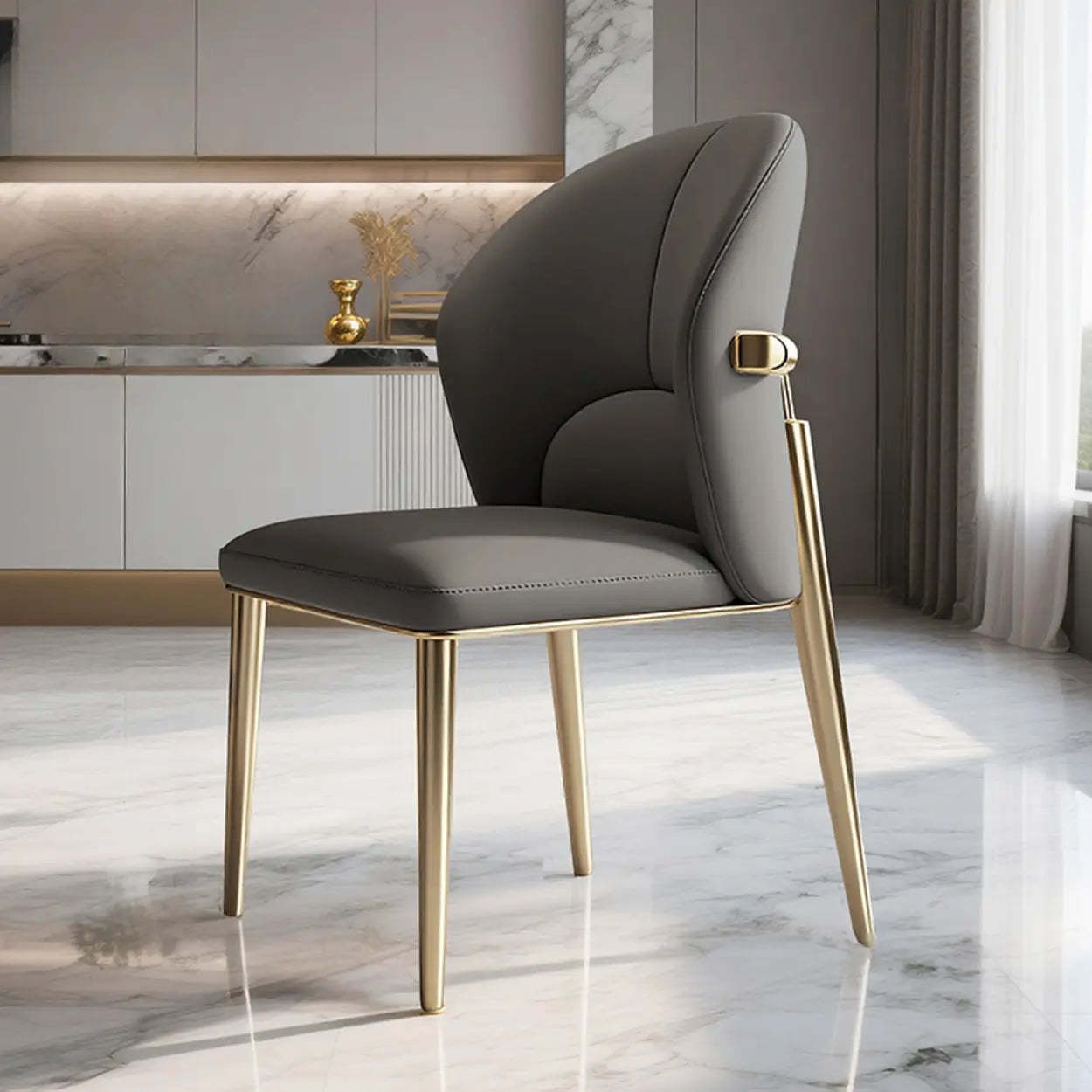 Modern Glam Faux Leather Armless Dining Chair — Green / Black