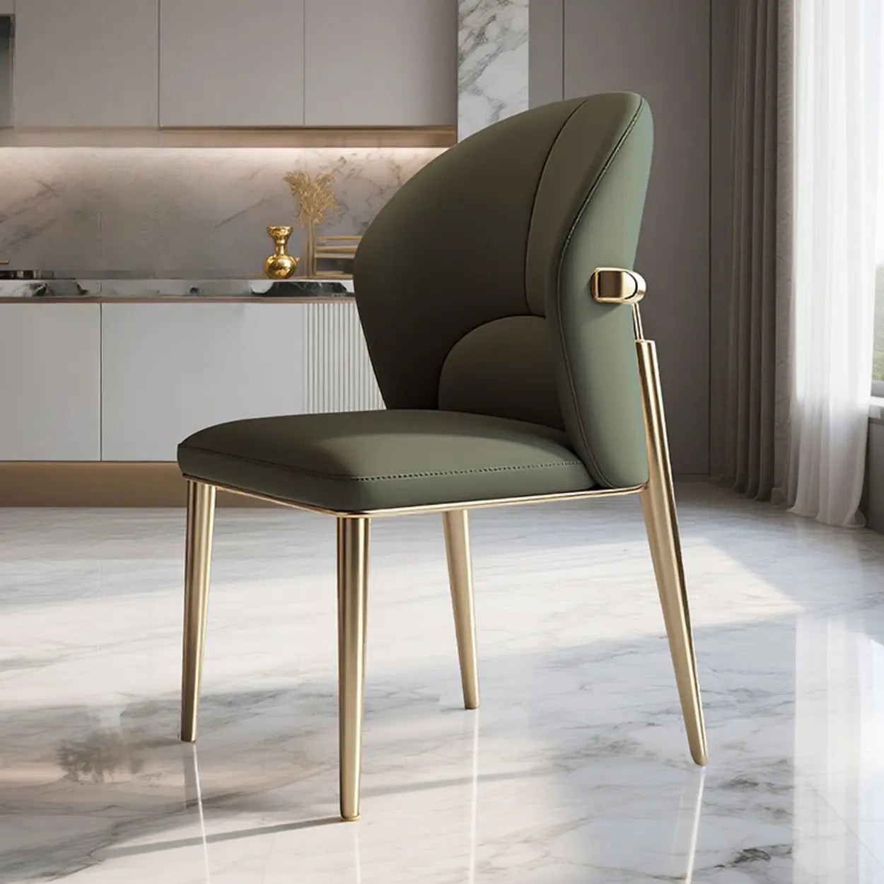 Modern Glam Faux Leather Armless Dining Chair — Dark Brown / Black