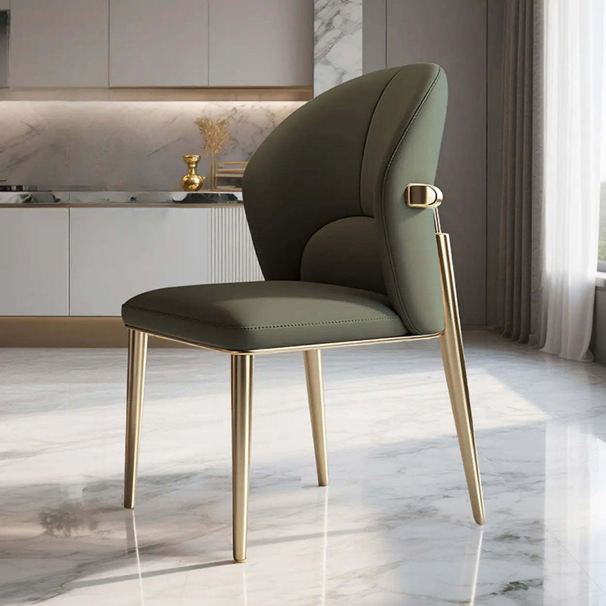 Modern Glam Faux Leather Armless Dining Chair — Dark Brown / Black