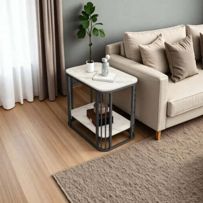 Stone Metal Square Side Table with Shelf