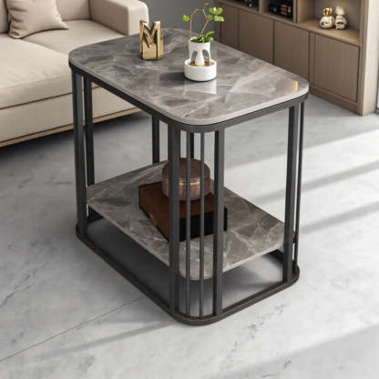 Stone Metal Square Side Table with Shelf