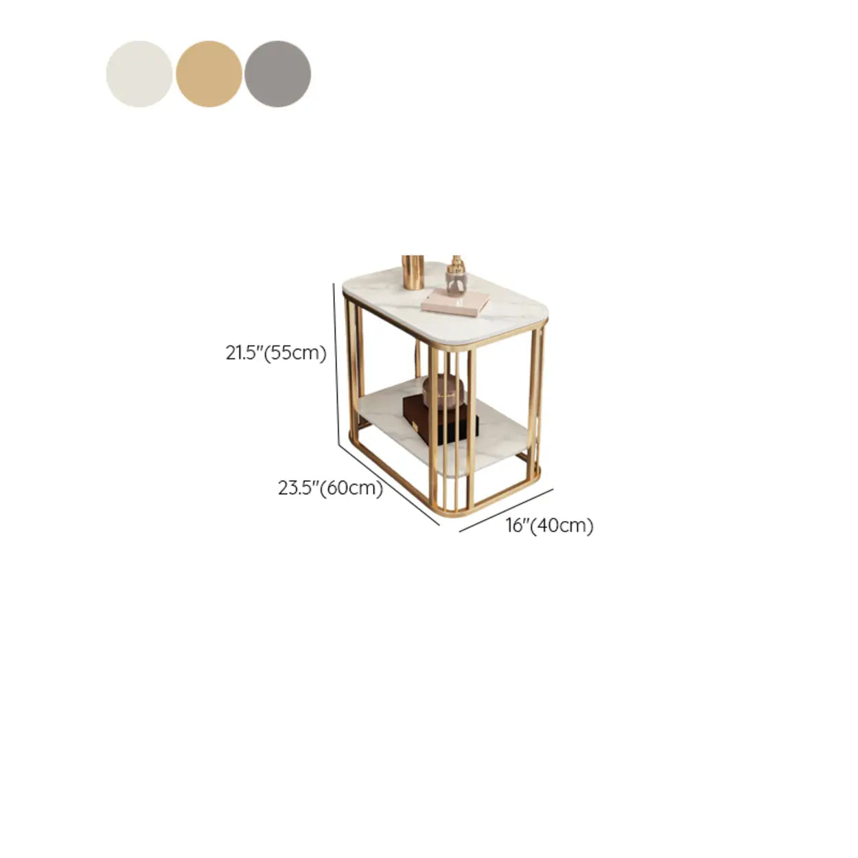 Stone Metal Square Side Table with Shelf