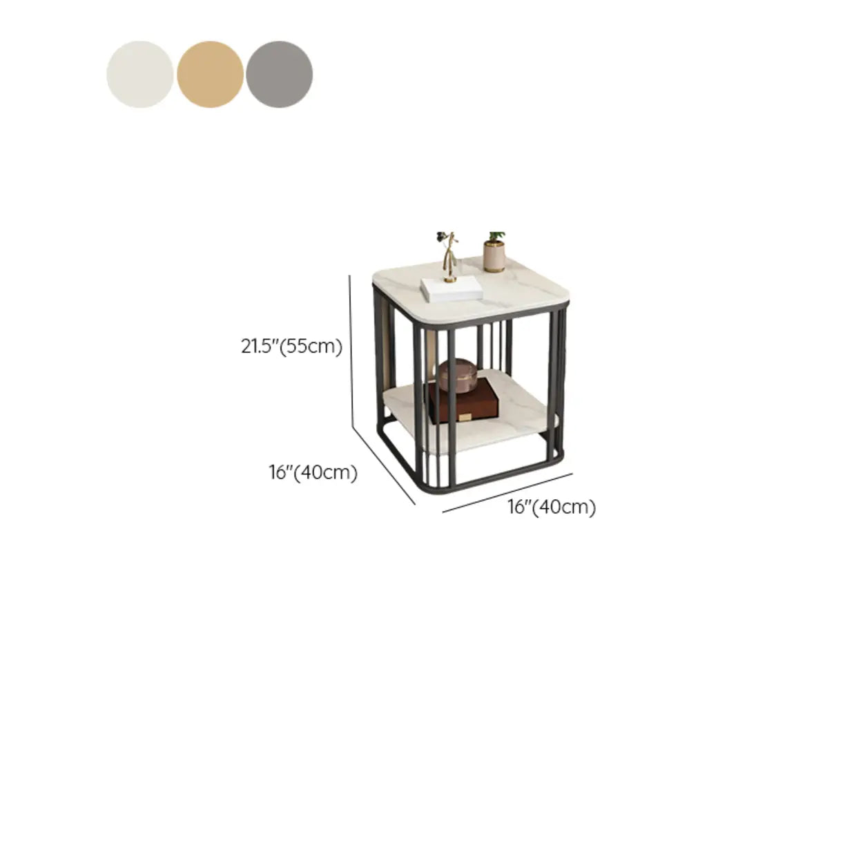 Stone Metal Square Side Table with Shelf