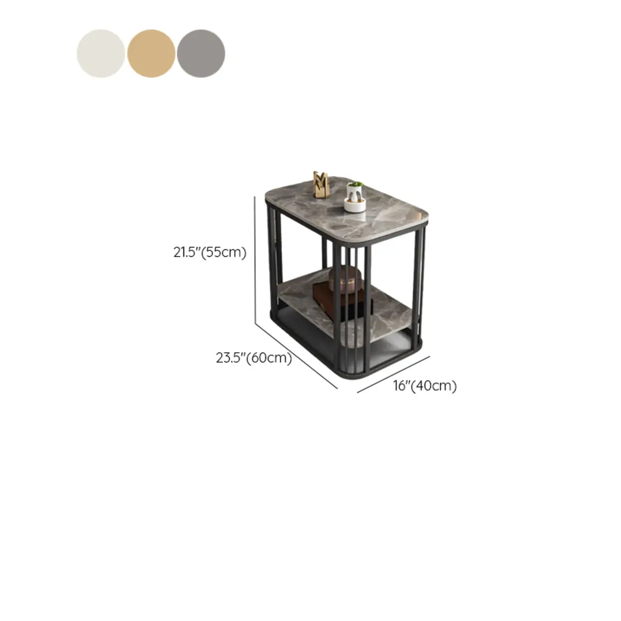 Stone Metal Square Side Table with Shelf