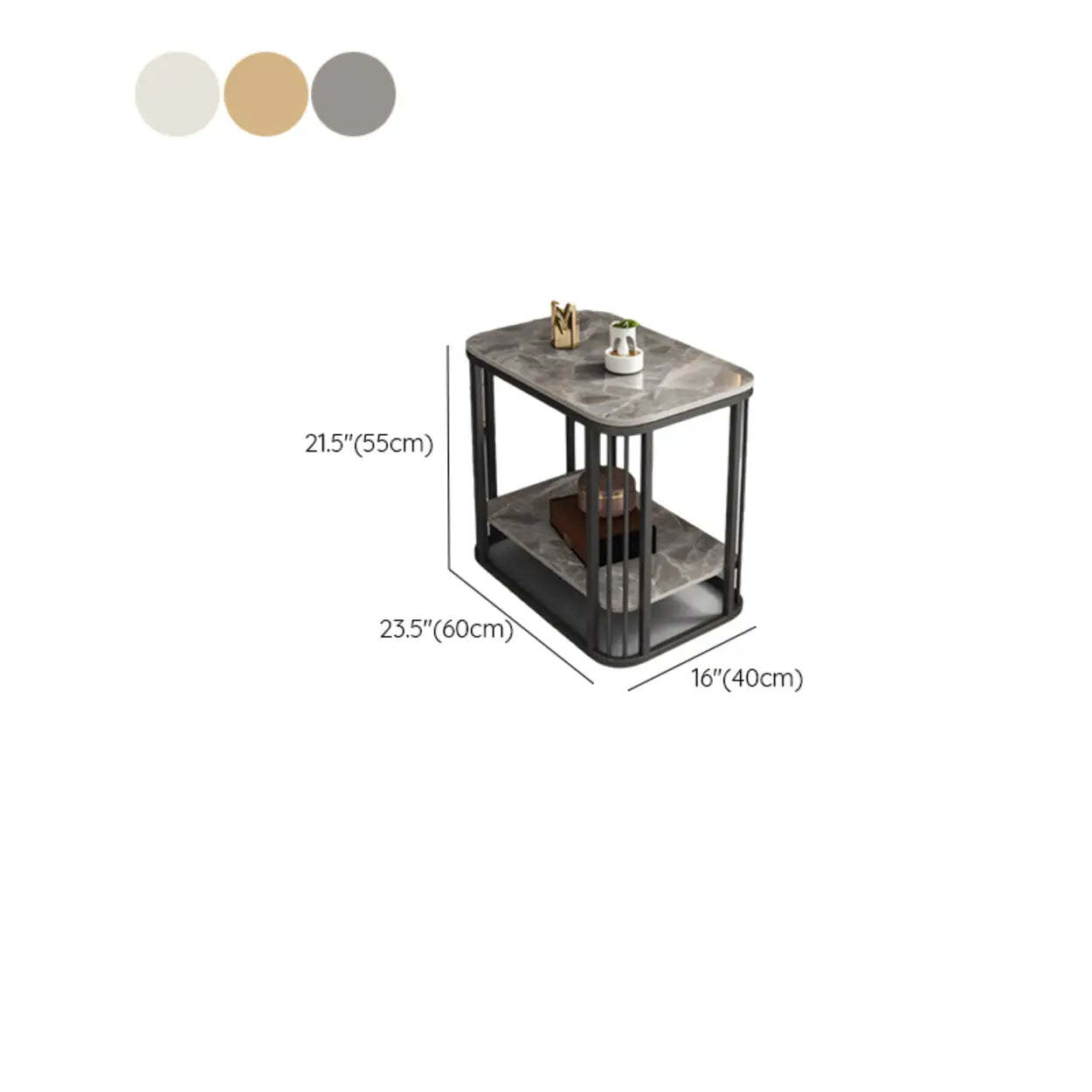 Stone Metal Square Side Table with Shelf