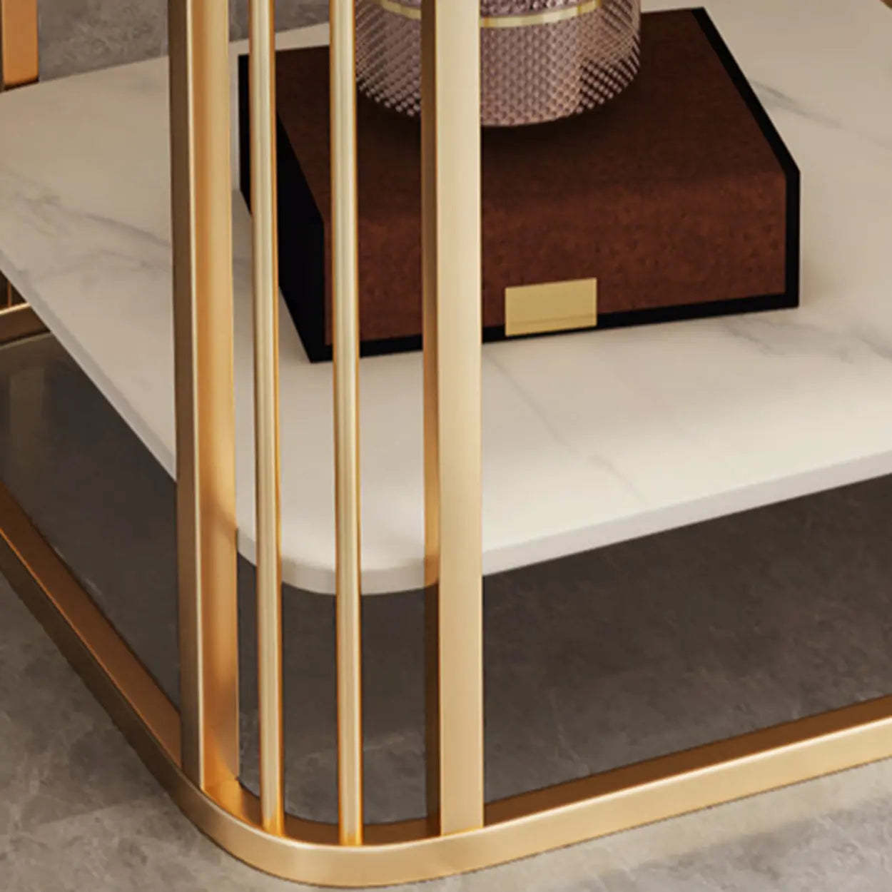 Stone Metal Square Side Table with Shelf