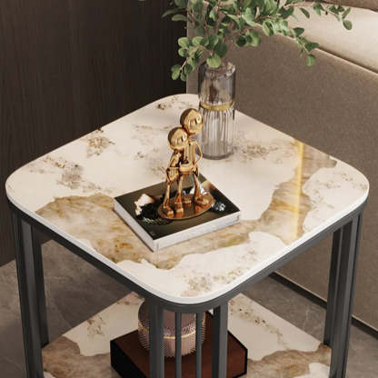 Stone Metal Square Side Table with Shelf