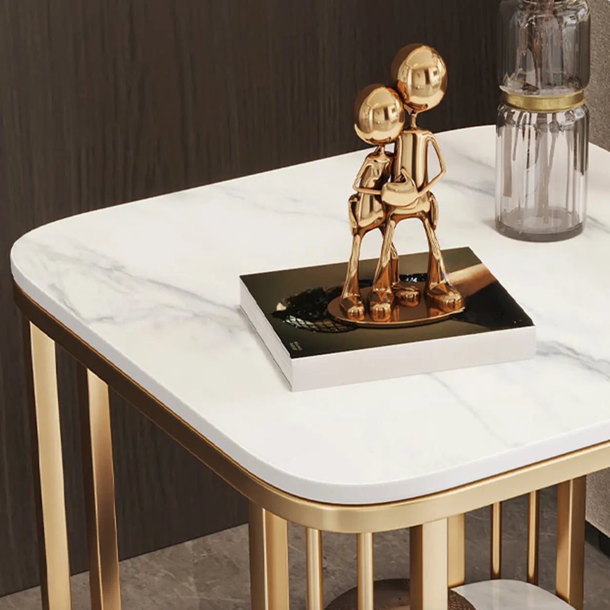 Stone Metal Square Side Table with Shelf