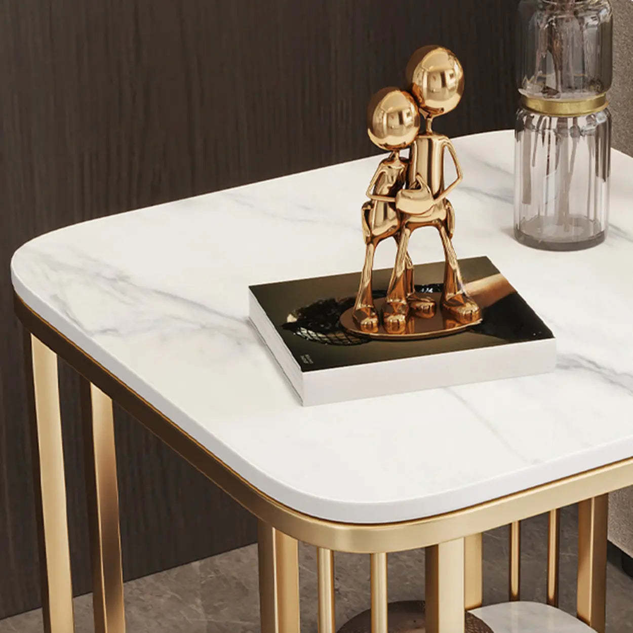 Stone Metal Square Side Table with Shelf