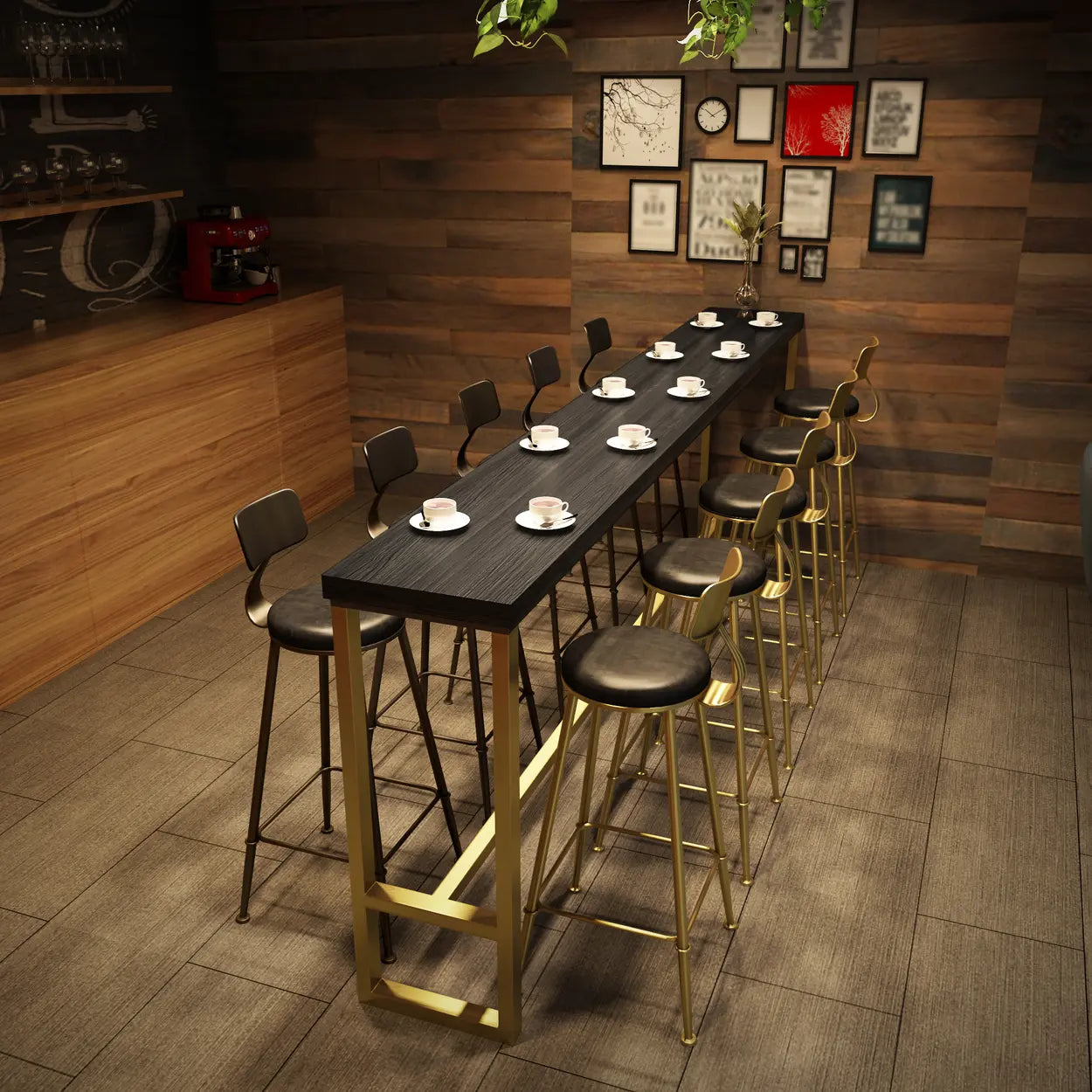Modern Glam Slim Black Wood Bar Table — Without Chairs