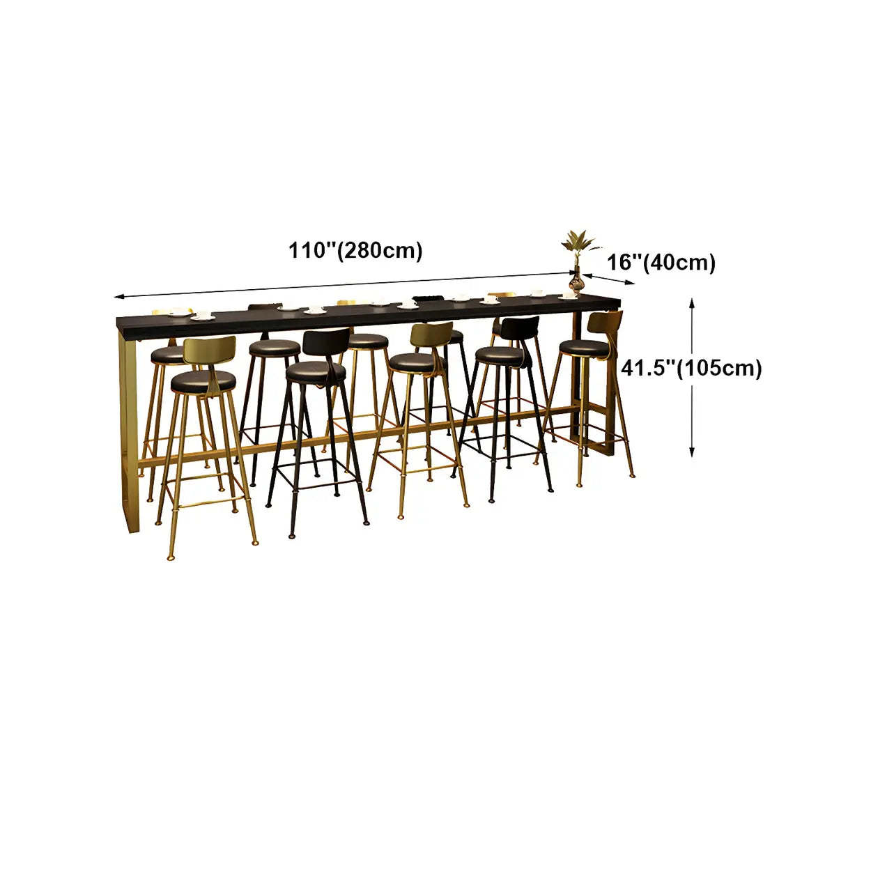 Modern Glam Slim Black Wood Bar Table