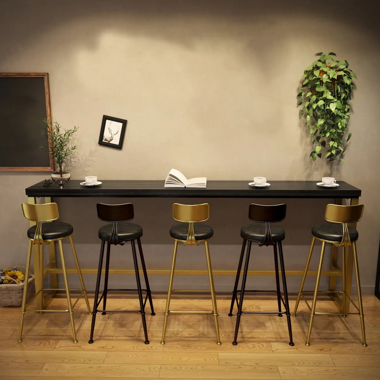 Modern Glam Slim Black Wood Bar Table — Without Chairs