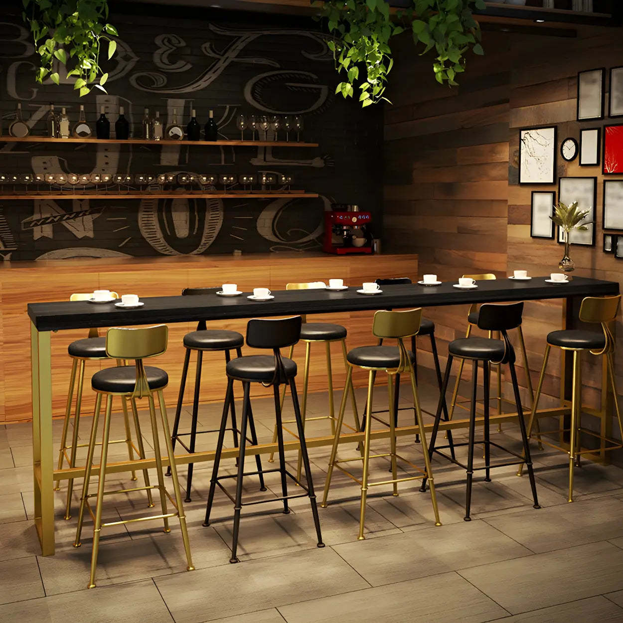 Modern Glam Slim Black Wood Bar Table — Without Chairs