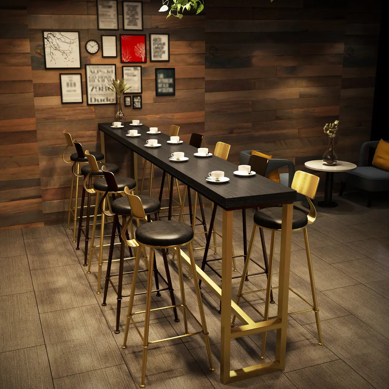 Modern Glam Slim Black Wood Bar Table — Without Chairs