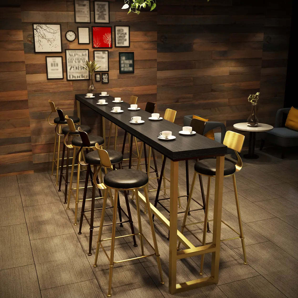 Modern Glam Slim Black Wood Bar Table — Without Chairs