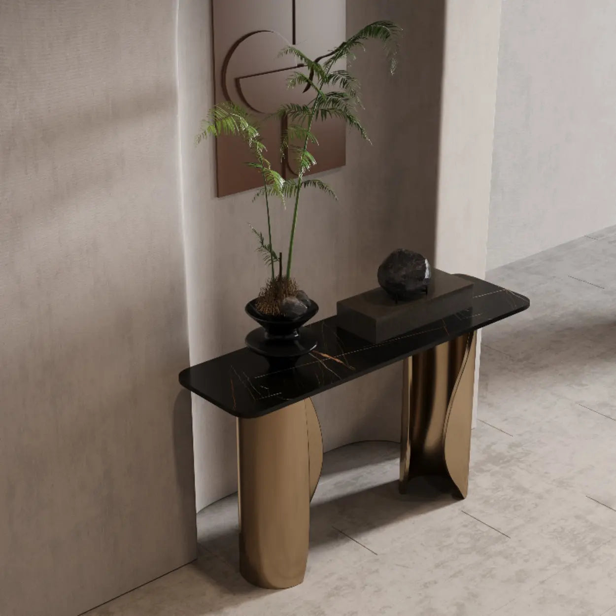 Creative rectangular pedestal gold metal end & side tables, Lighom — 47" L x 14" W x 33" H