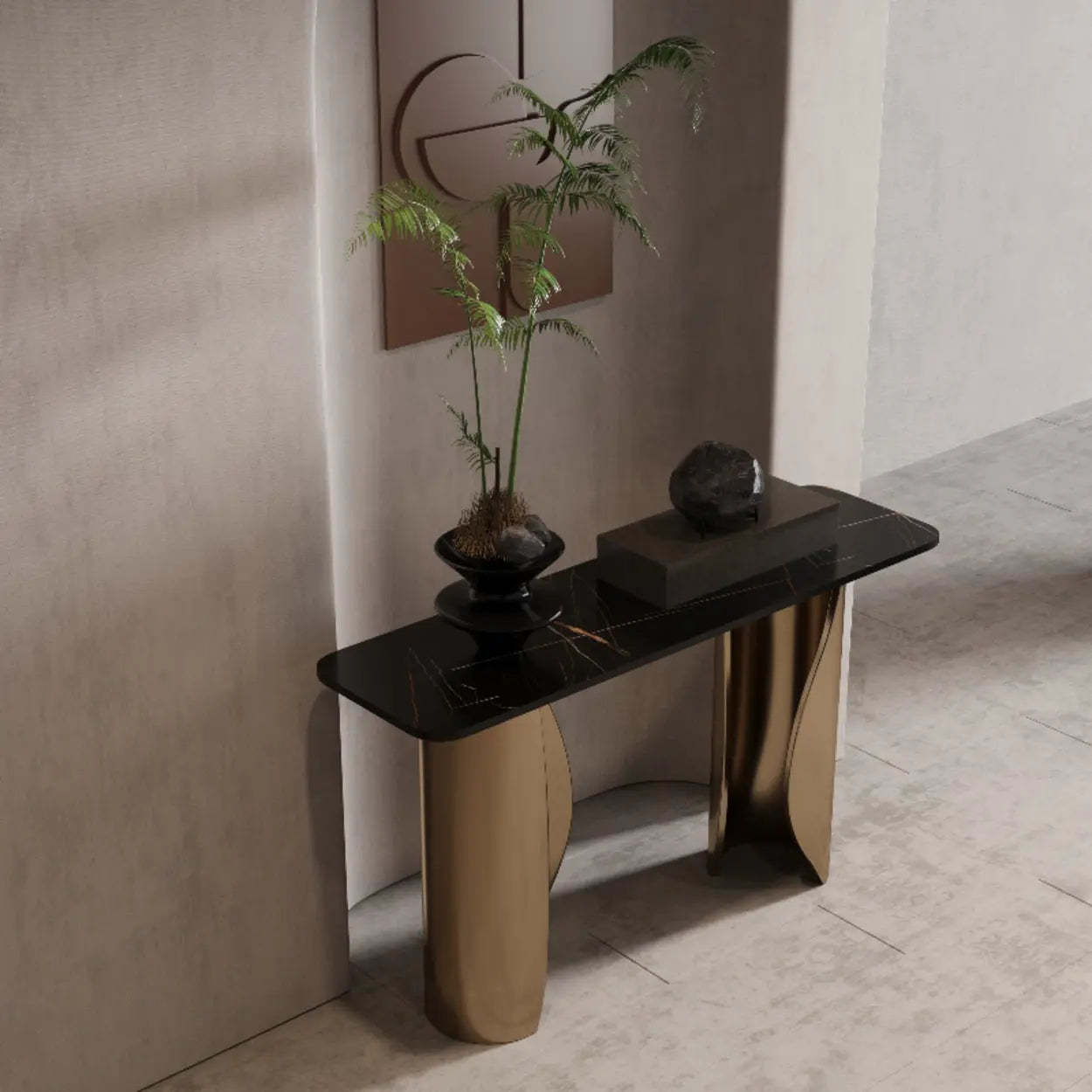 Modern Glam Gold Pedestal Rectangular Console Table