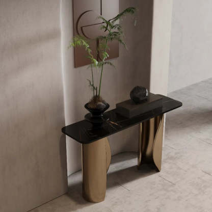 Modern Glam Gold Pedestal Rectangular Console Table
