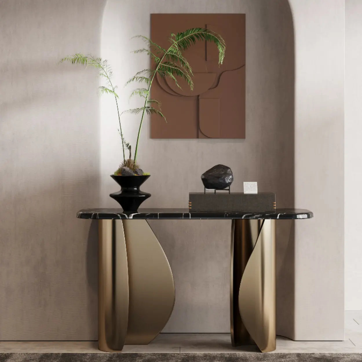 Lighom pedestal rectangular metal end & side tables for entryway — 39" L x 14" W x 33" H
