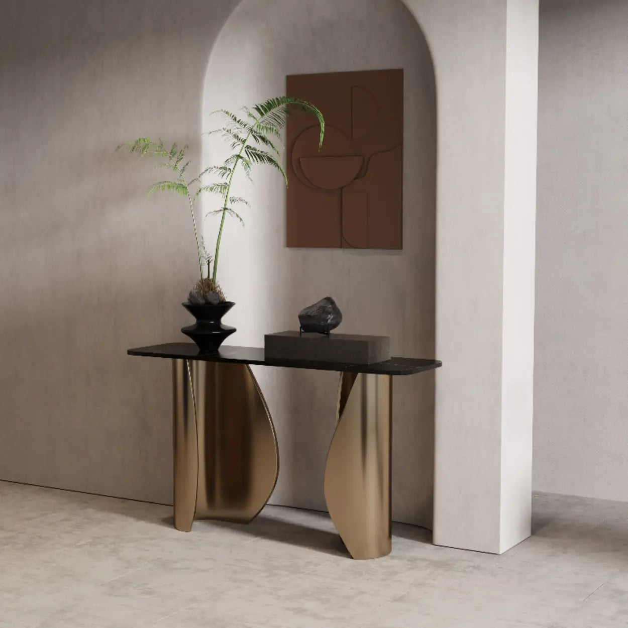 Modern Glam Gold Pedestal Rectangular Console Table