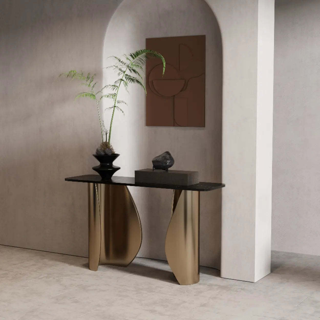 Modern Glam Gold Pedestal Rectangular Console Table