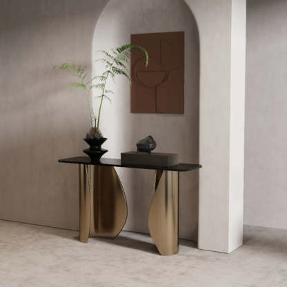 Modern Glam Gold Pedestal Rectangular Console Table