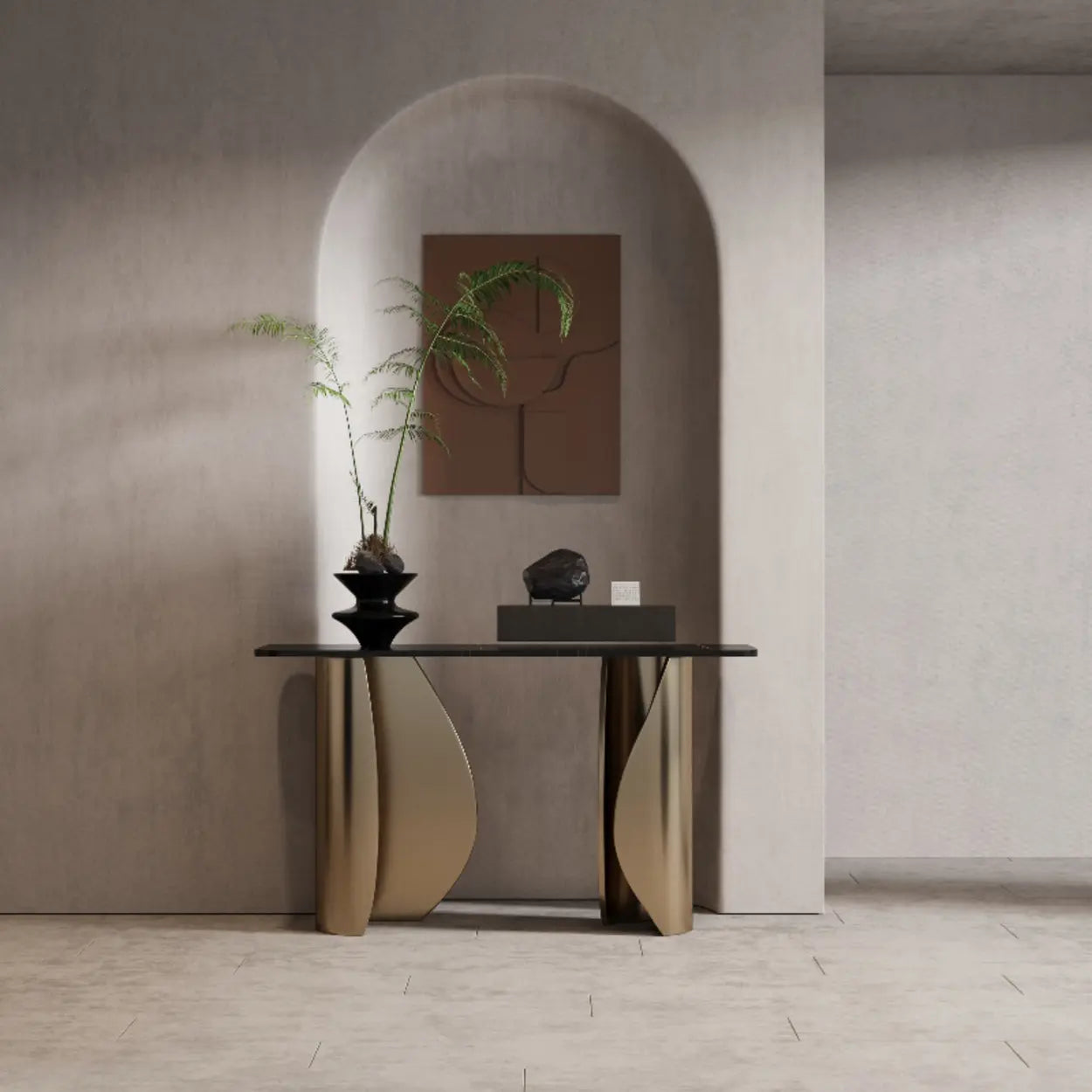 Modern Glam Gold Pedestal Rectangular Console Table