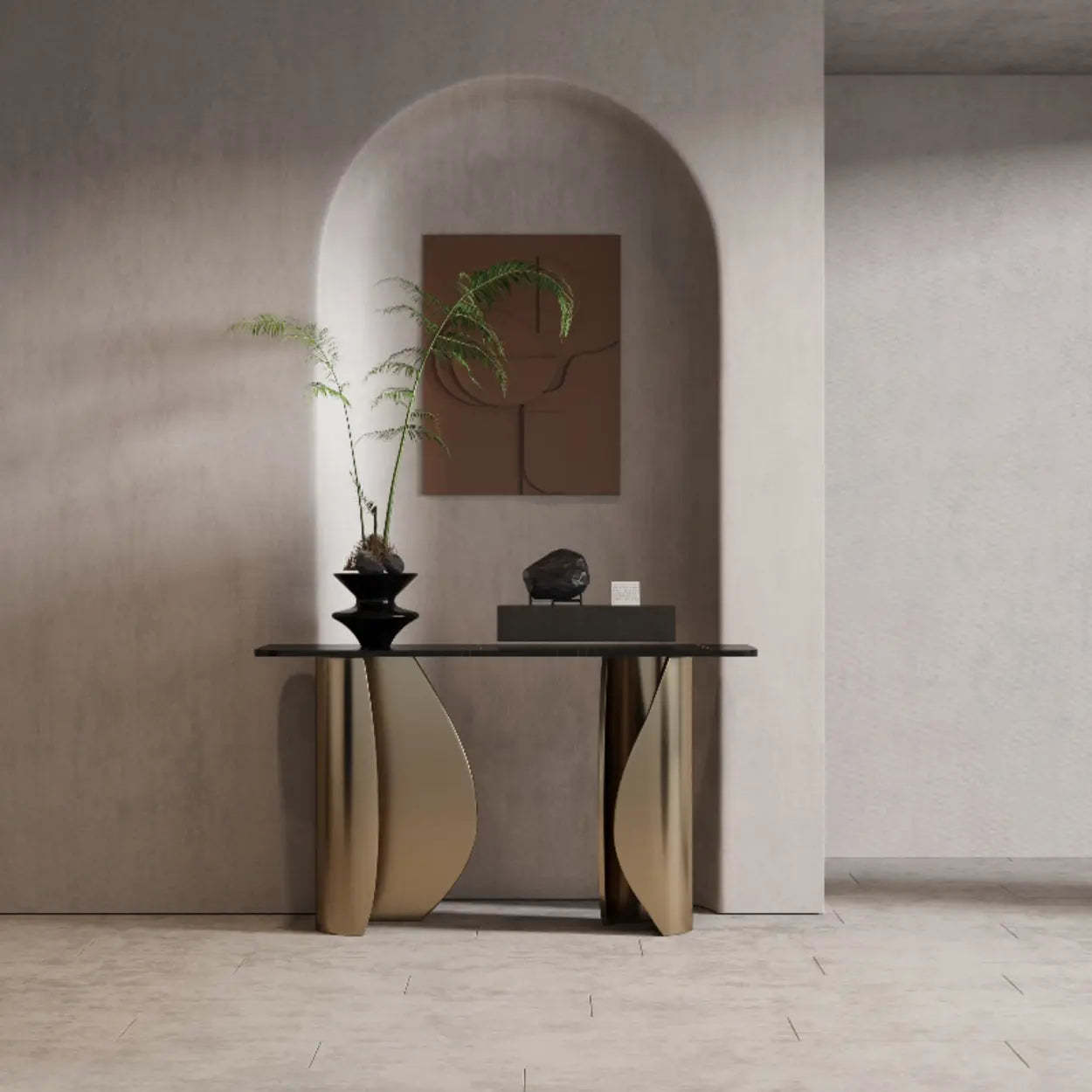 Modern Glam Gold Pedestal Rectangular Console Table