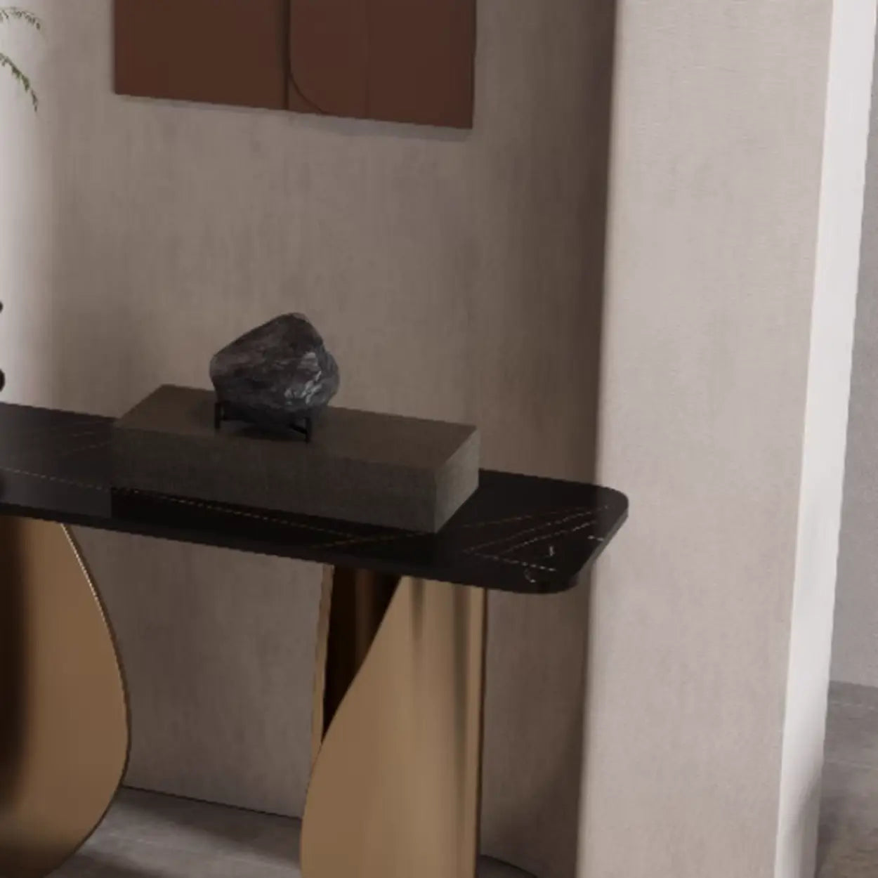 Modern Glam Gold Pedestal Rectangular Console Table