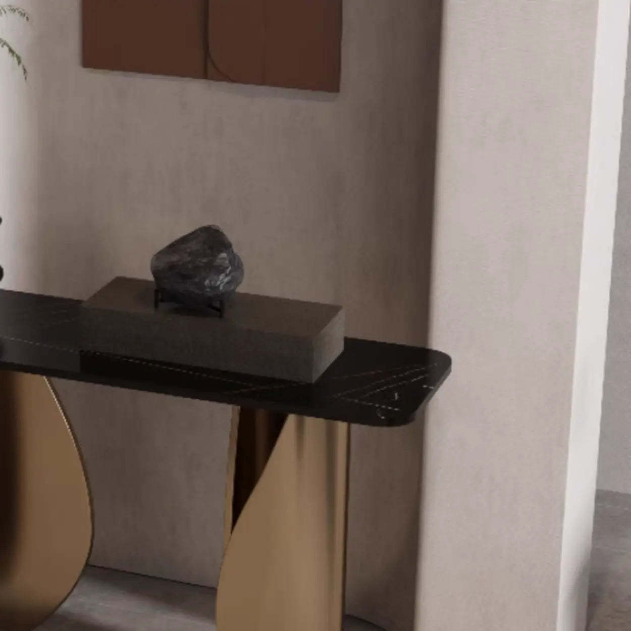 Modern Glam Gold Pedestal Rectangular Console Table