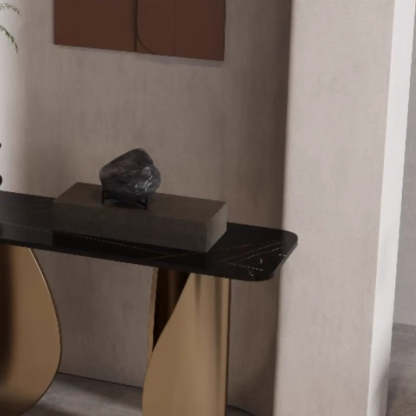 Modern Glam Gold Pedestal Rectangular Console Table